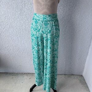 IMAN Global Chic Teal Luxury Resort Palazzo Pant Ikat Print Size Medium Short